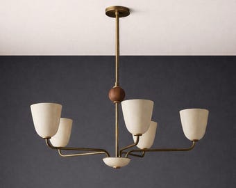 1950s Brass Chandelier | Mid-Century Modern Italian Pendant Light