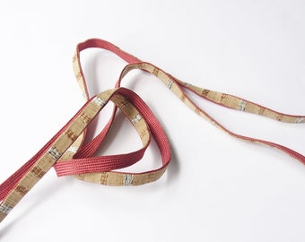 Japanese Obijime Light Brown With Woven Accents + Muted Pink Backside Obi Kimono Belt Accessory