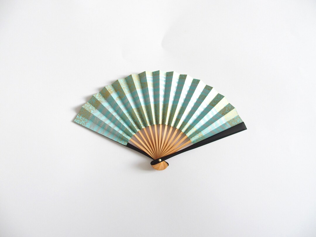 Small Wave Fans Green Blue Wave Design Folding Fan Small Sensu - Etsy