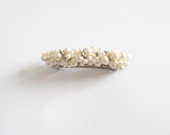 Barrette Hair Accessory Faux White + Silver Pearl Design