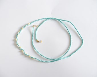 Light Blue Obijime With White Beaded Accents