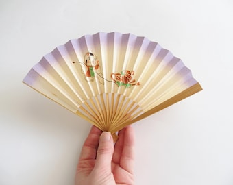 Small Sensu Folding Fan Purple White With Colorful Japanese Design