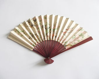 Folding Fan Cream White With Colorful Bird + Flower Design