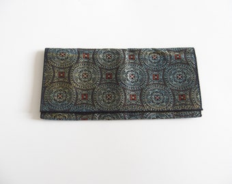 Japanese Wallet Style Purse With Ornamental Blue Pattern