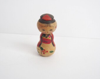 Small Kokeshi With Red Kimono Design Japanese Figurine Made From Wood Home Decoration From Japan
