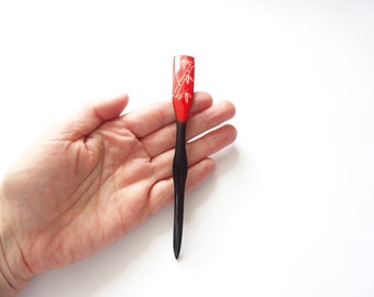 Japanese Kanzashi Black Red With White Bamboo Design Japanese Hairstick Free Shipping