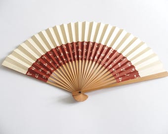 Japanese Sensu Folding Fan Cream + Brown With Abstract Stick Figure Pattern