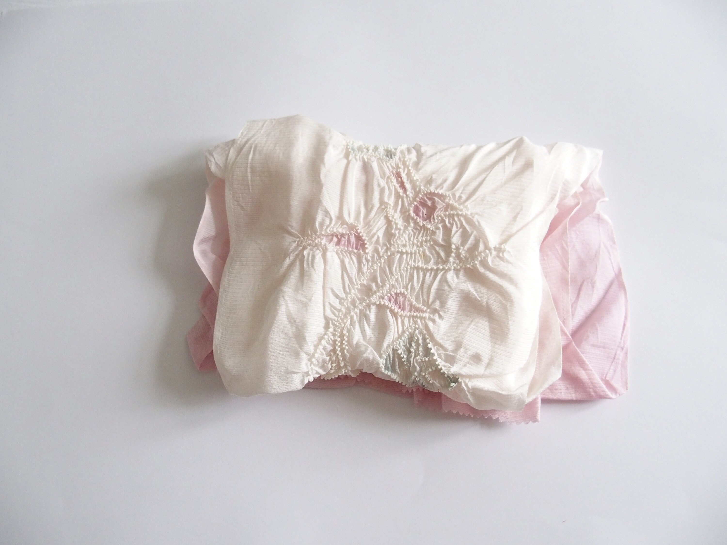 Pink White Obiage With Floral Batik Shibori Elements