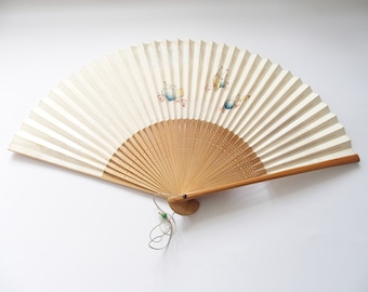 Japanese Sensu Folding Fan With Japanese Design Elements On White Ground Free Shipping
