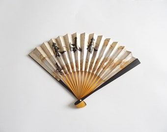 Vintage Japanese Sensu Fan: Abstract Metallic Design, Kanji