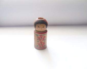 Vintage Kokeshi Japanese Decoration Made From Wood Candle Holder Style