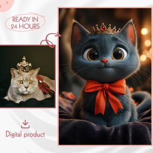 Royal Cat Cartoon Portrait, Unique Gift For Pet Owners, Cartoon Style Pet Portrait, Cartoon Portrait From Photo, Digital File