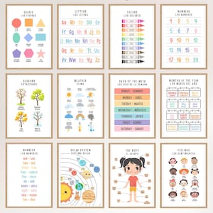 Bilingual Educational Posters, English and Spanish, Toddler Bedroom Wall Art, Nursery Decor, Preschool, Daycare, Homeschool, Digital Prints