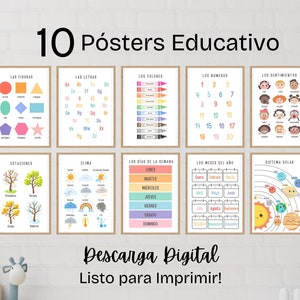 Spanish Educational Posters, Montessori Classroom Decor, Homeschool Prints, Playroom Decor, Rainbow Wall Art, Nursery Decor, Digital Prints