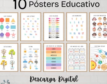 Spanish Educational Posters, Montessori Classroom Decor, Homeschool Prints, Playroom Decor, Rainbow Wall Art, Nursery Decor, Digital Prints