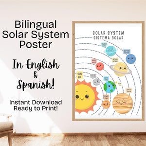 Bilingual Solar System Educational Posters, English and Spanish, Toddler Bedroom Decor, Nursery Decor, Preschool, Daycare, Homeschool Prints
