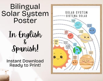 Bilingual Solar System Educational Posters, English and Spanish, Toddler Bedroom Decor, Nursery Decor, Preschool, Daycare, Homeschool Prints