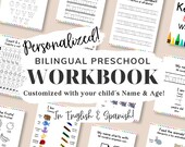 Bilingual Preschool Workbook, Personalized Toddler Workbook, English and Spanish, Printable Educational Worksheet, Homeschool, Kindergarten