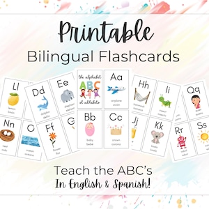 Flashcards bilíngues para crianças pequenas, cartões de aprendizagem do alfabeto em inglês e espanhol, flashcards do alfabeto, cartão com letras, pré-escola, educação domiciliar, jardim de infância