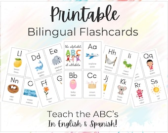 Bilingual Toddler Flashcards, ABC English and Spanish Learning Cards, Alphabet Flashcards, Letter Card, Preschool, Homeschool, Kindergarten