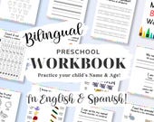 Bilingual Preschool Workbook, Toddler Learning, English and Spanish, Printable Educational Worksheet, Homeschool, Kindergarten