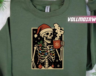 Dead Inside Skeleton Christmas Sweatshirt, Sarcastic Christmas Coffee Shirt Merry Christmas Shirt Coffee Lover Christmas Gift Fall Sweater