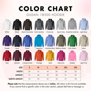 the color chart for the gilan 1800 hoodie