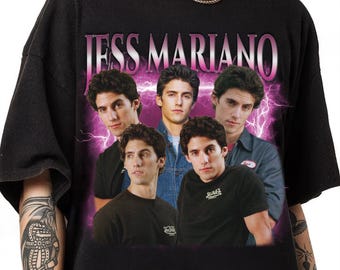 May include: Black t-shirt with a pink graphic print of five men's faces and the text "JESS MARIANO".