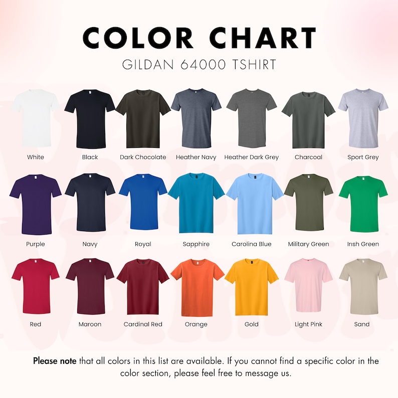 a color chart for a t - shirt with different colors