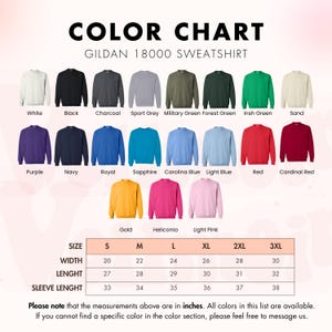 the color chart for the gilan 1800 sweatshirt