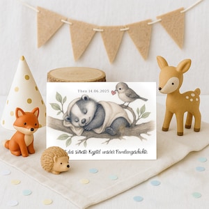 Personalisierte Geburtskarte Waschbär – Babykarte zur Geburt – Karte mit Name und Spruch – Glückwunschkarte Mädchen/Junge
