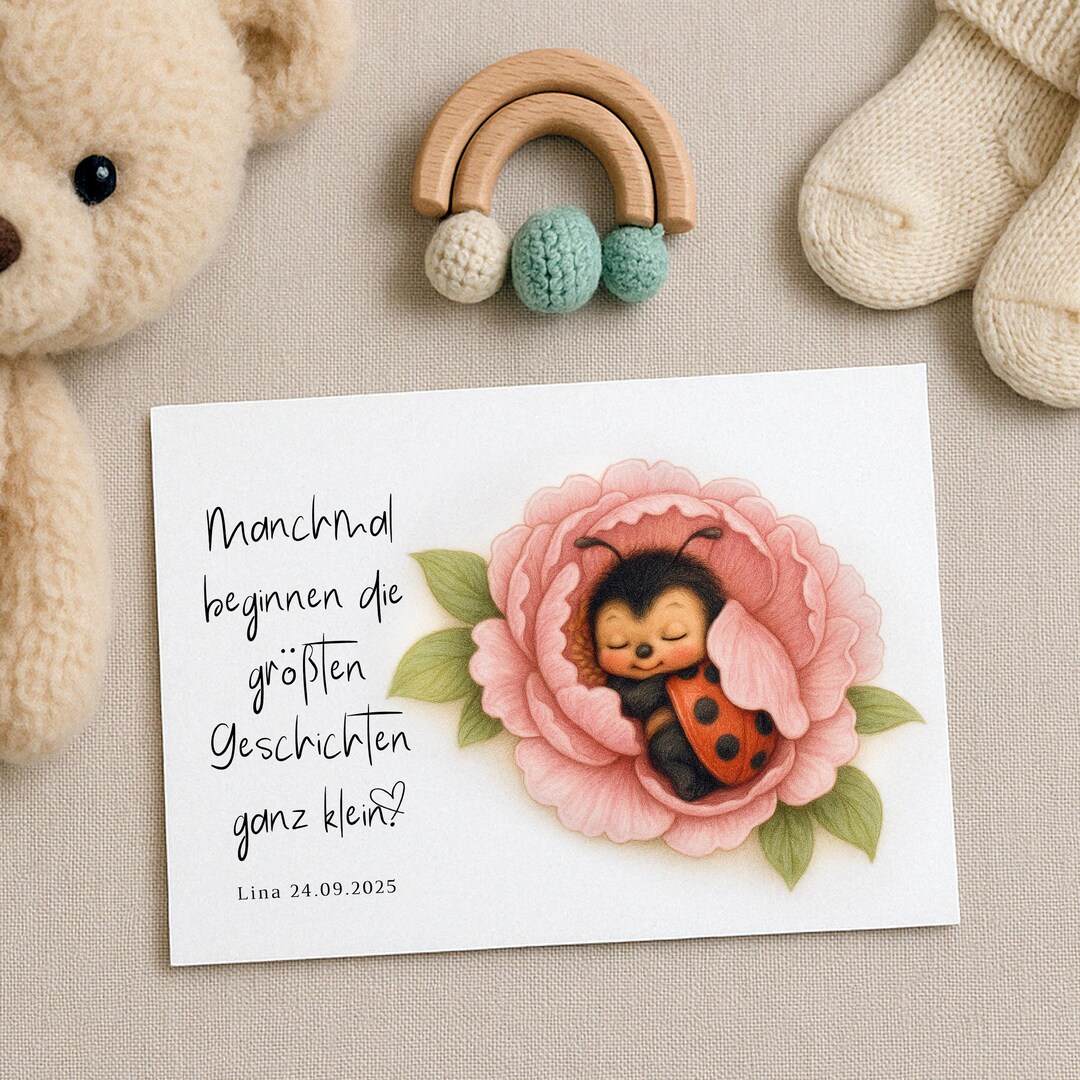 Personalized Baby Card for Birth, Baby Card With Desired Text, Baby ...