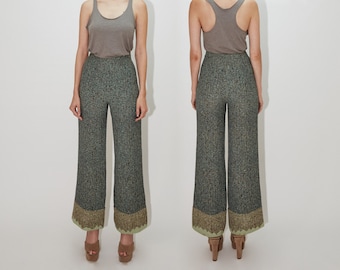 CHRISTIAN LACROIX 1990's High Waisted Wool Pants, Wide Leg, Colorful Houndstooth Pattern Trousers, small