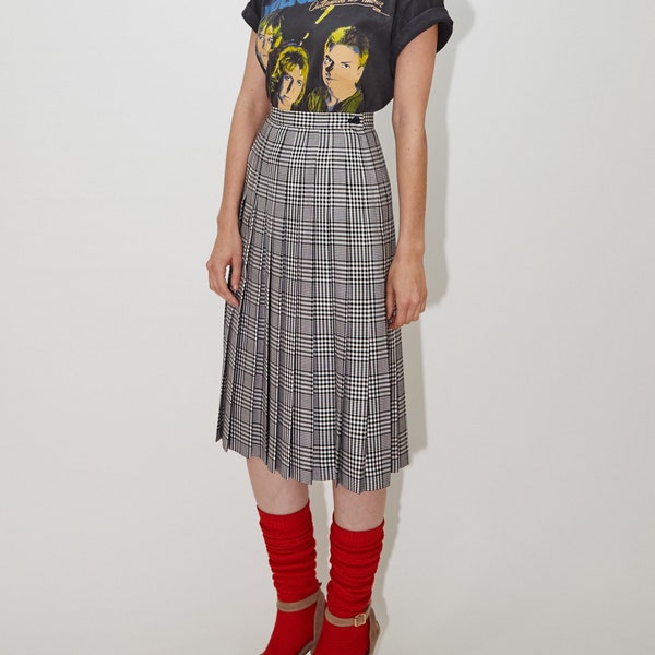 YVES SAINT LAURENT 90’s Plaid High Waist Pleated Midi Skirt, Designer Vintage, sz xs/small