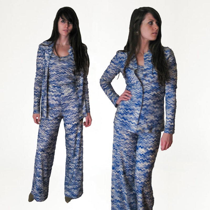 Nini - Three Piece Jam Pant Knit Set  - Blue main image 0