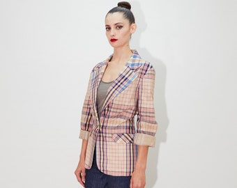 BOBBIE BROOKS 1970's Plaid Blazer, Calgary Checkered Jacket, Medium