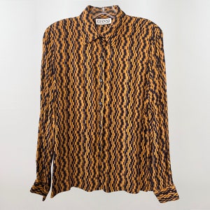 GIANNI 1970’s Geometric Tile Blouse, Button Down Dress Shirt, small
