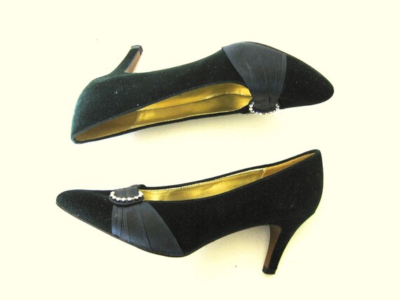 dark green velvet heels