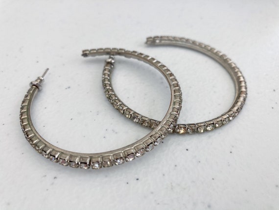 1990’s Pavé Crystal Hoop Pierced Statement Earrin… - image 1