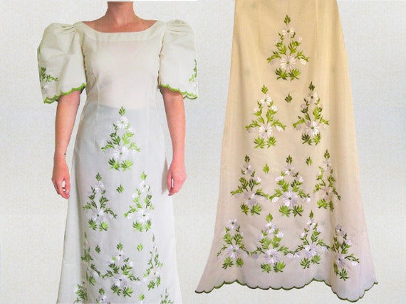 1960's 1970's Novelty Embroidered Maxi Dress, Wed… - image 3