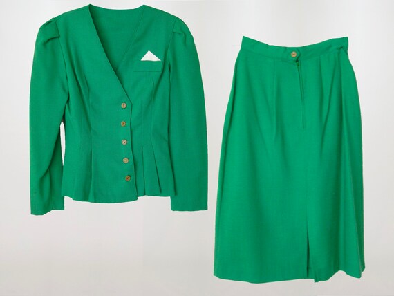 1940’s High Waist Skirt Suit, Kelly Green 2 Piece