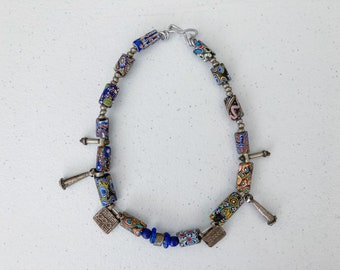 African Trading Beads Millefiori Glass Beads and Brass Beads Choker Necklace