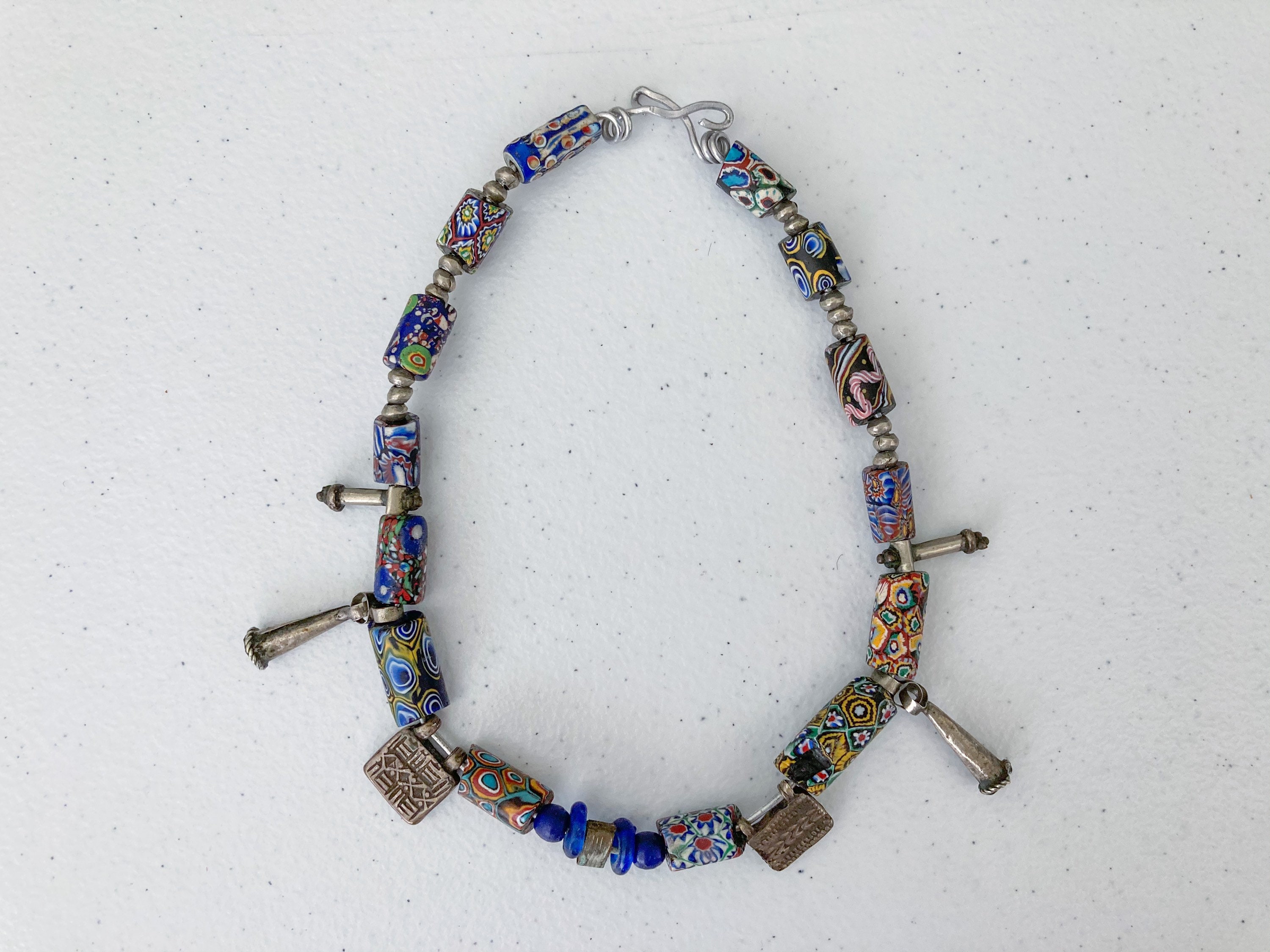 African Trading Beads Millefiori Glass Beads and Brass Beads Choker ...