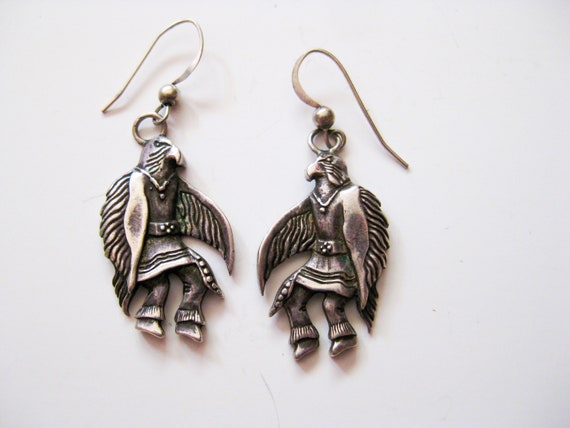 Sterling Silver Eagle Warrior Dangle Earrings, 70… - image 2