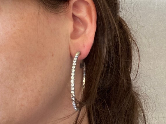 1990’s Pavé Crystal Hoop Pierced Statement Earrin… - image 2