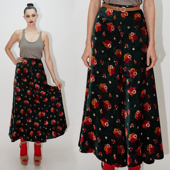 BETSEY JOHNSON Maxi Skirt, Emerald Green Velvet Fl