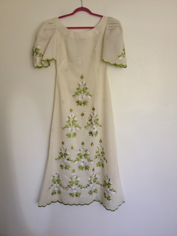 1960's 1970's Novelty Embroidered Maxi Dress, Wed… - image 2