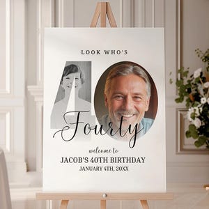Editable 40th Birthday Welcome Sign, Look Who's 40 Welcome Poster, Minimalist Modern 40 th Welcome Sign, Instant Download, Forty Years Old