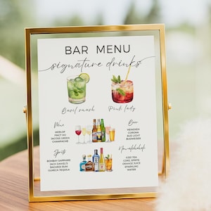 Customizable Wedding Bar Menu Sign: Signature Drinks Template (Digital Download, Canva Editable, 5x7/8x10/18x24/24x36&quot;)