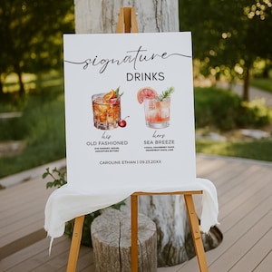 Wedding Signature Drinks Sign Template: Editable Bar Menu (Canva, Digital Download)